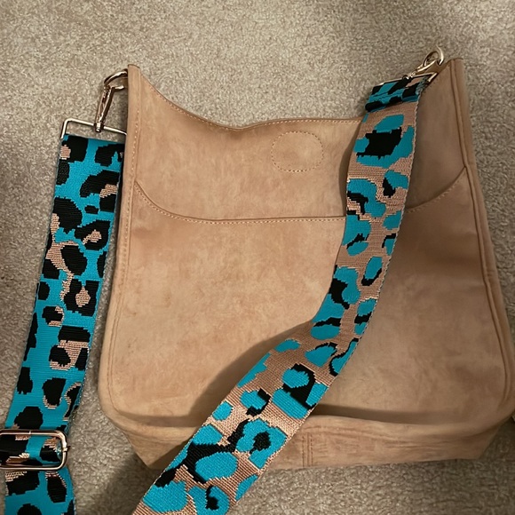 Ahdorned camel suede large crossbody purse with two straps - Picture 5 of 5